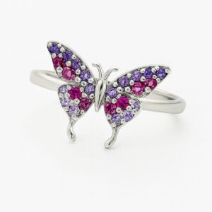 Anel borboleta cravejada colorida