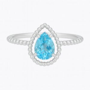 Anel de prata zircônia gota azul pontilhada