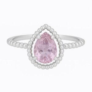 Anel de prata zircônia gota rosa pontilhada