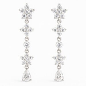 Brinco correntinha de flor cravejado