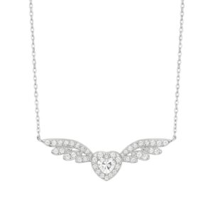 Colar coração com asas em prata e zircônias