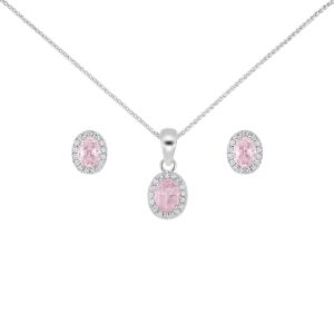 Conjunto oval cravejado rosa bebe