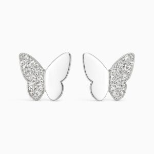 Brinco borboleta metade lado liso outra metade cravejada