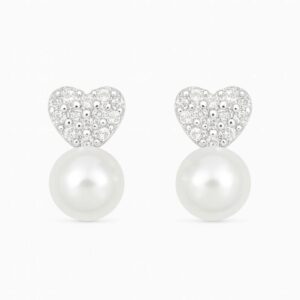 Brinco coração cravejado com perola