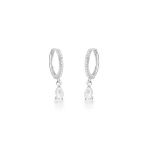 Brinco argola cravejada com zircônia em gota