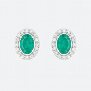 Brinco oval verde cravejado